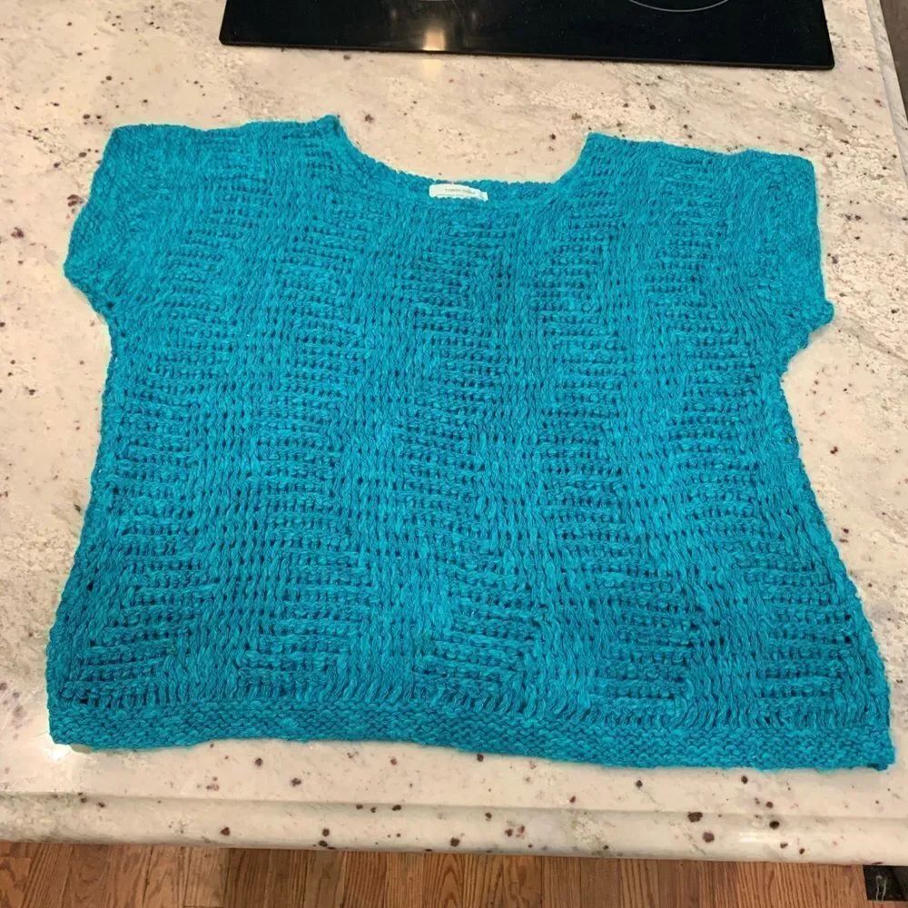 Jeanne Pierre Vintage Blue Hand Knit S/S Sweater sz M